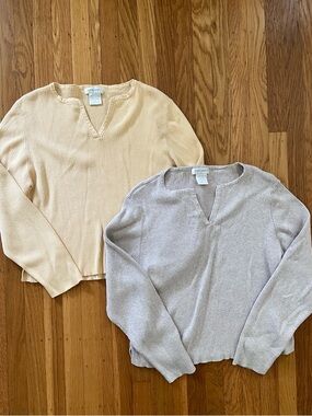 Pierre Cardin V-Neck Ribbed Sweaters - Butter Yellow & Light Grey Bundle Cotton